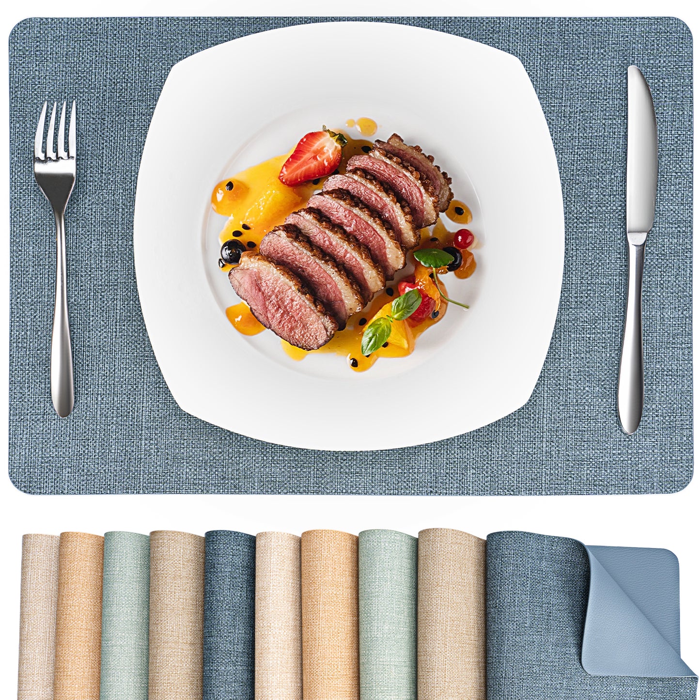 Vegan Leather Placemats Set 2/4/6, Easy-Clean Table Mats