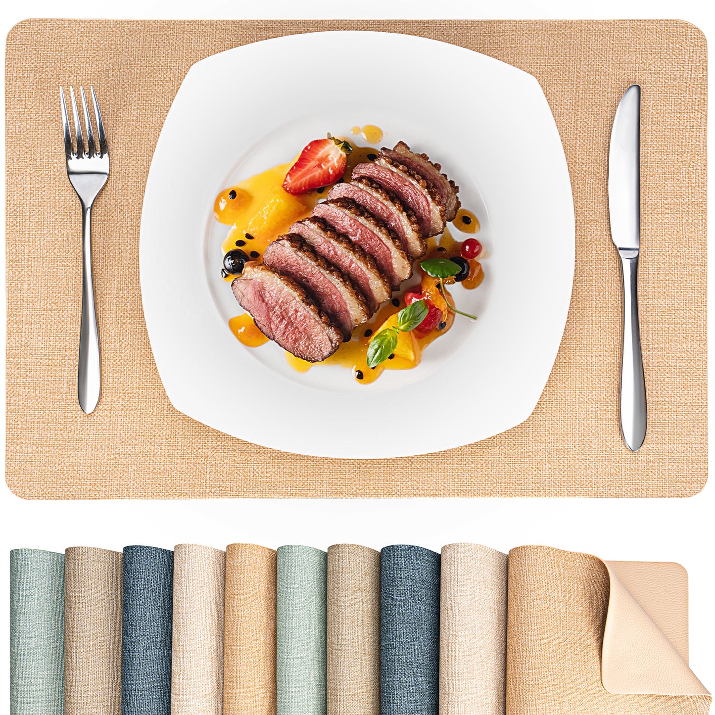 Vegan Leather Placemats Set 2/4/6, Easy-Clean Table Mats