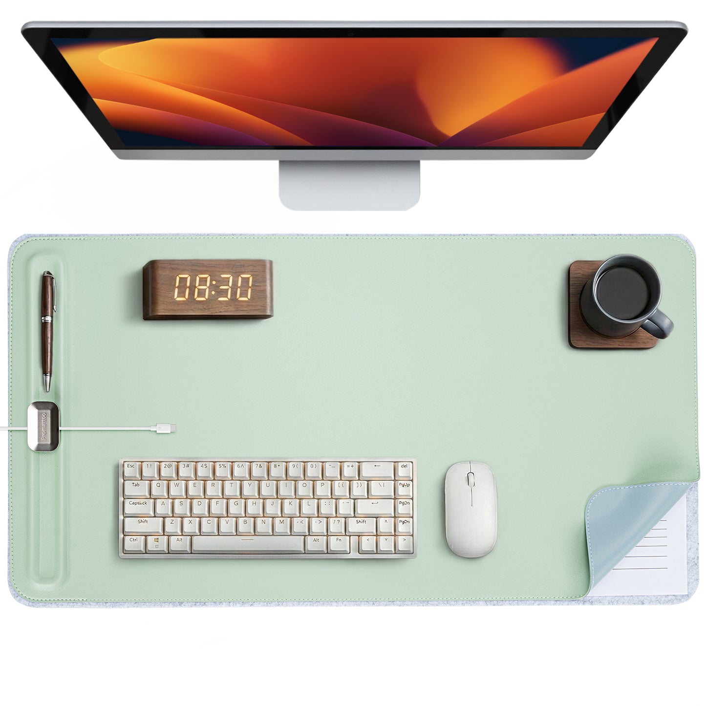 Premium Double-Sided Faux Leather Desk Pad – Non-Slip, Waterproof, with Magnetic Cable Organizer