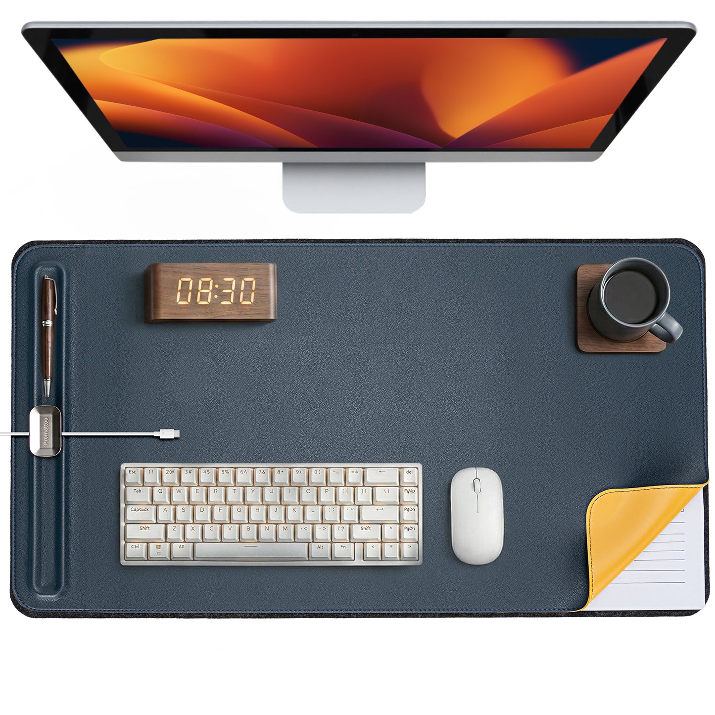 Premium Double-Sided Faux Leather Desk Pad – Non-Slip, Waterproof, with Magnetic Cable Organizer