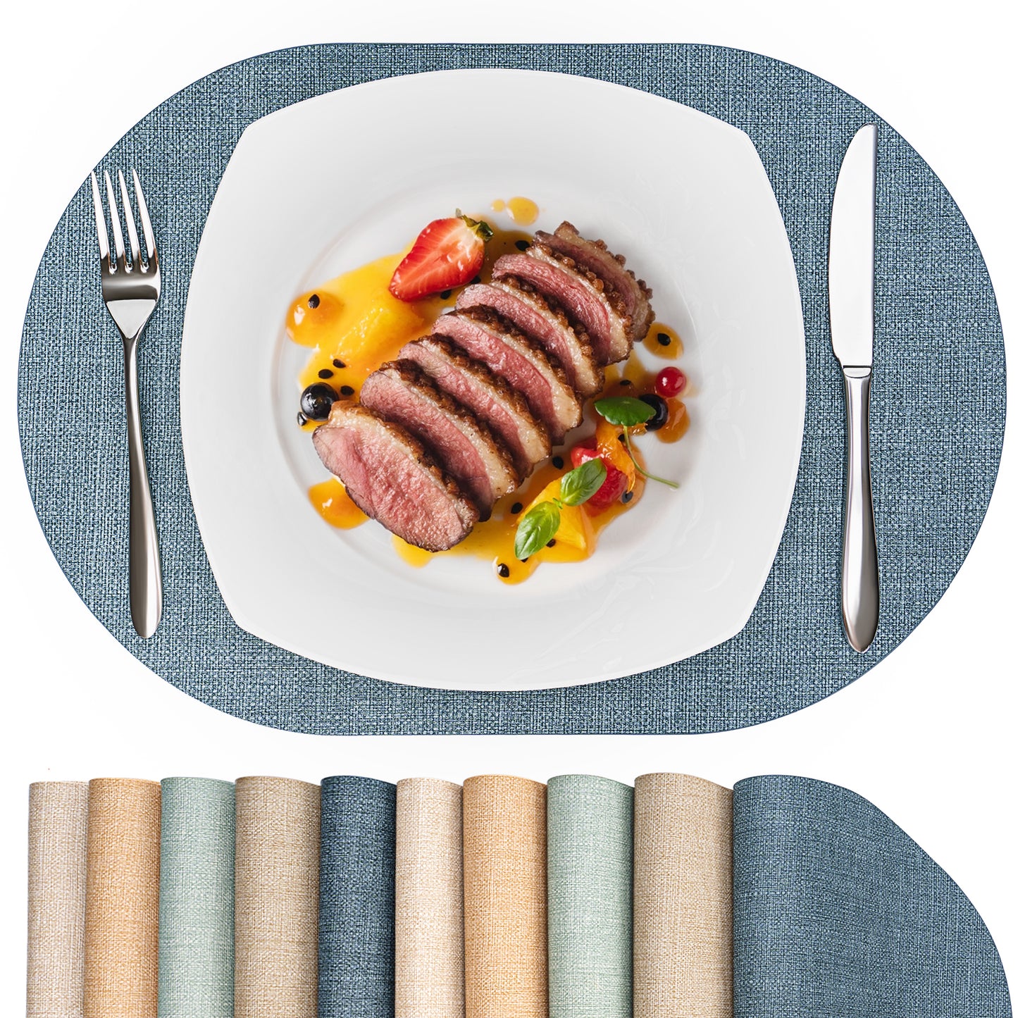 Vegan Leather Placemats Set 2/4/6, Easy-Clean Table Mats