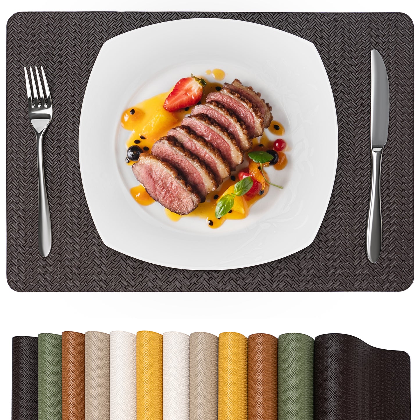 Faux Leather Placemats Set, Woven Waterproof Dining Mats
