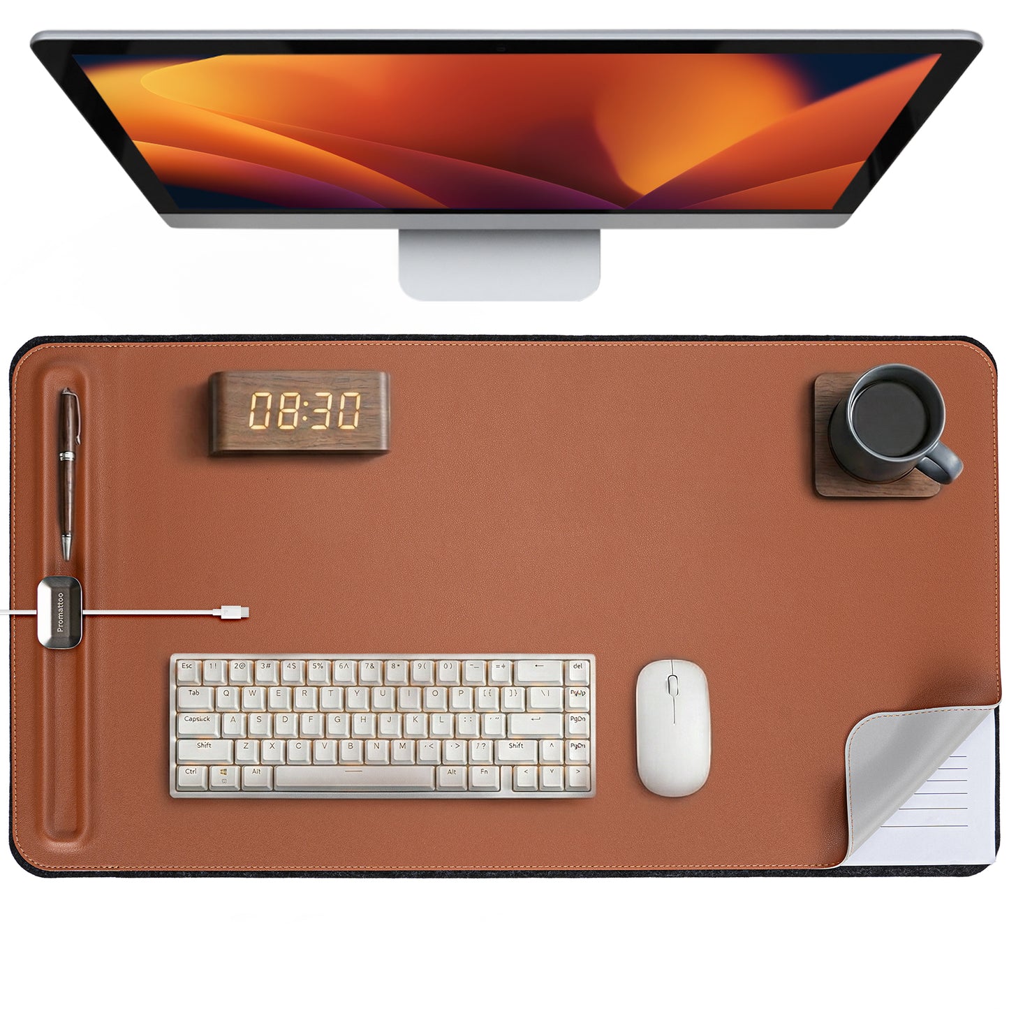 Premium Double-Sided Faux Leather Desk Pad – Non-Slip, Waterproof, with Magnetic Cable Organizer