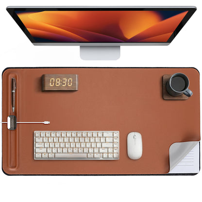 Premium Double-Sided Faux Leather Desk Pad – Non-Slip, Waterproof, with Magnetic Cable Organizer