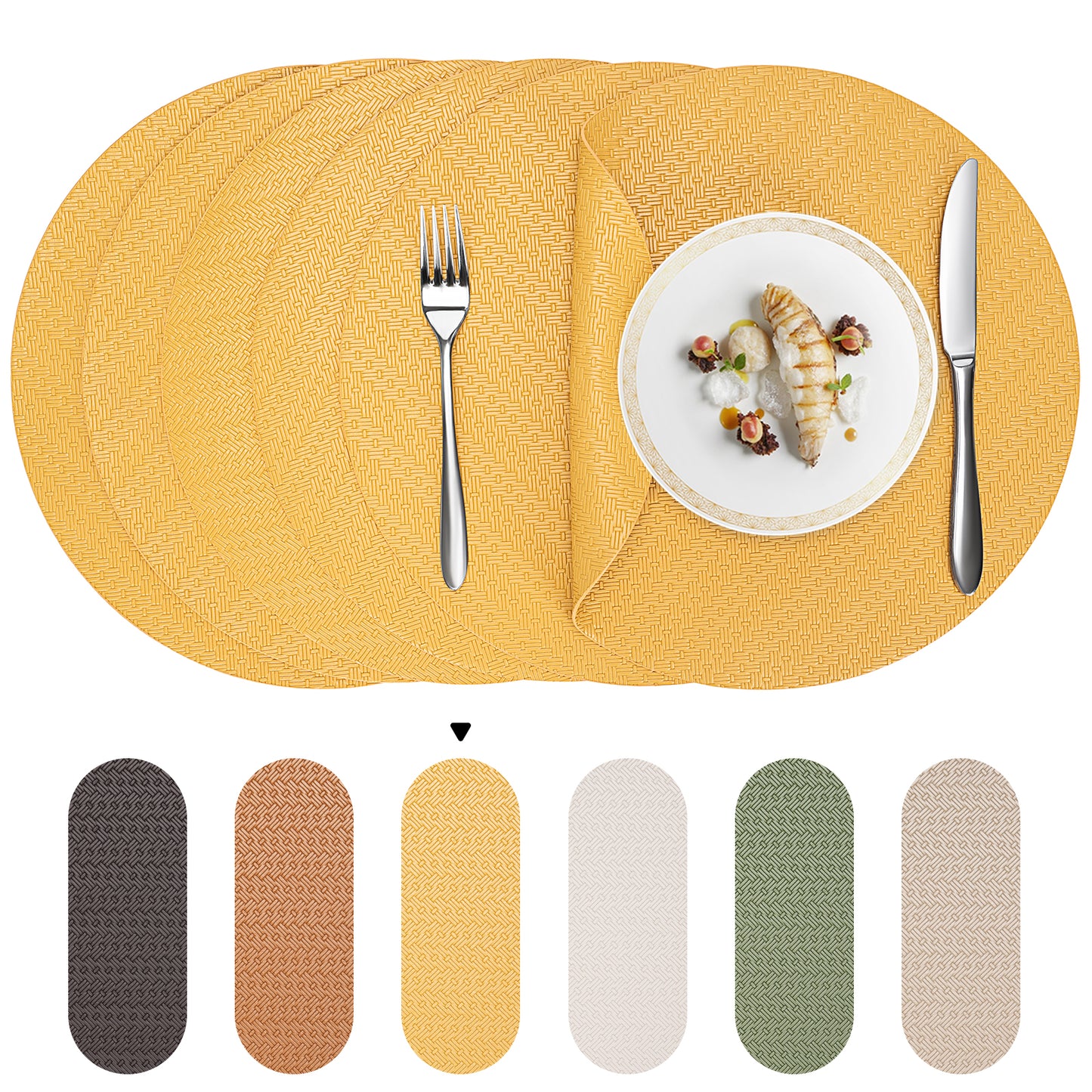 Faux Leather Placemats Set, Woven Waterproof Dining Mats