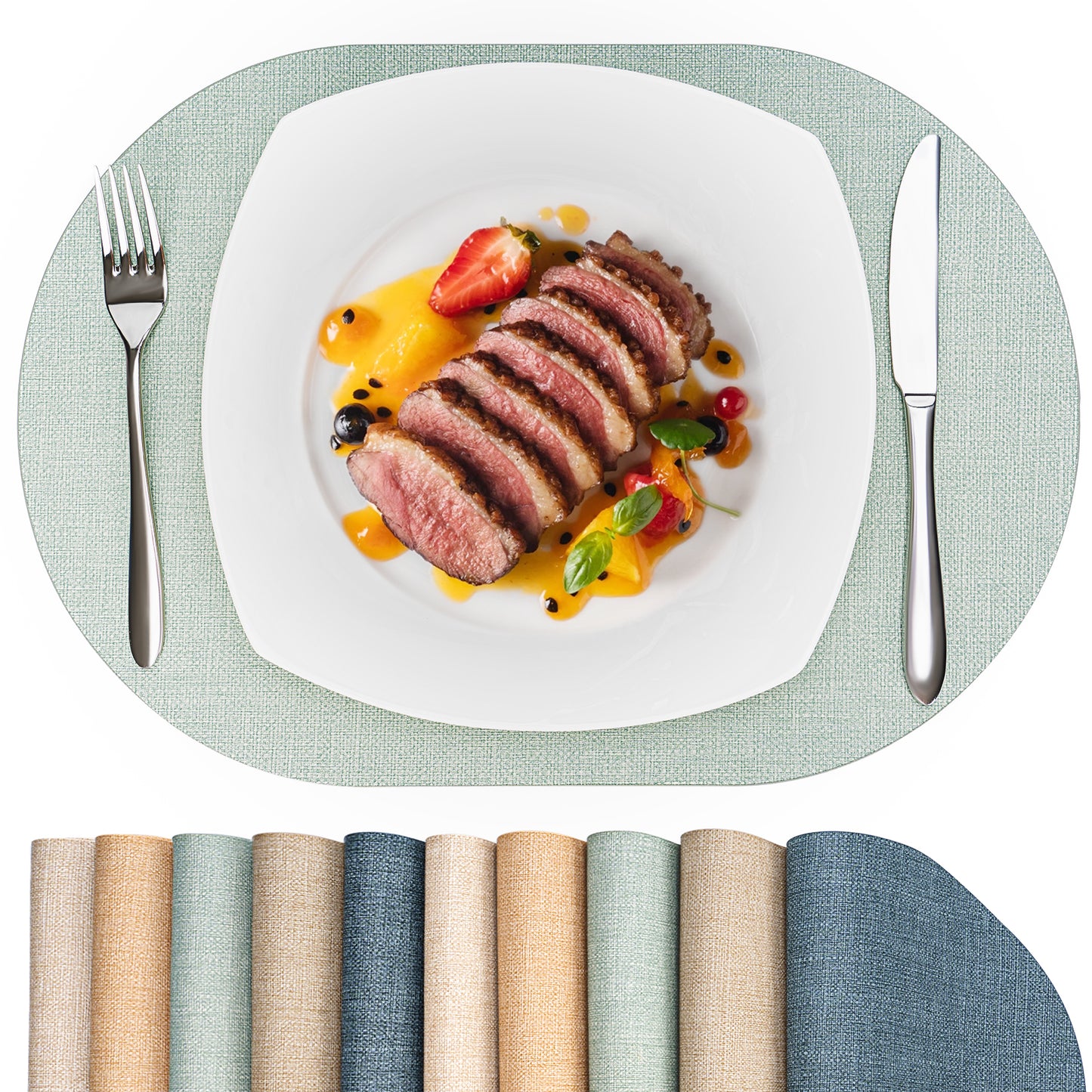 Vegan Leather Placemats Set 2/4/6, Easy-Clean Table Mats