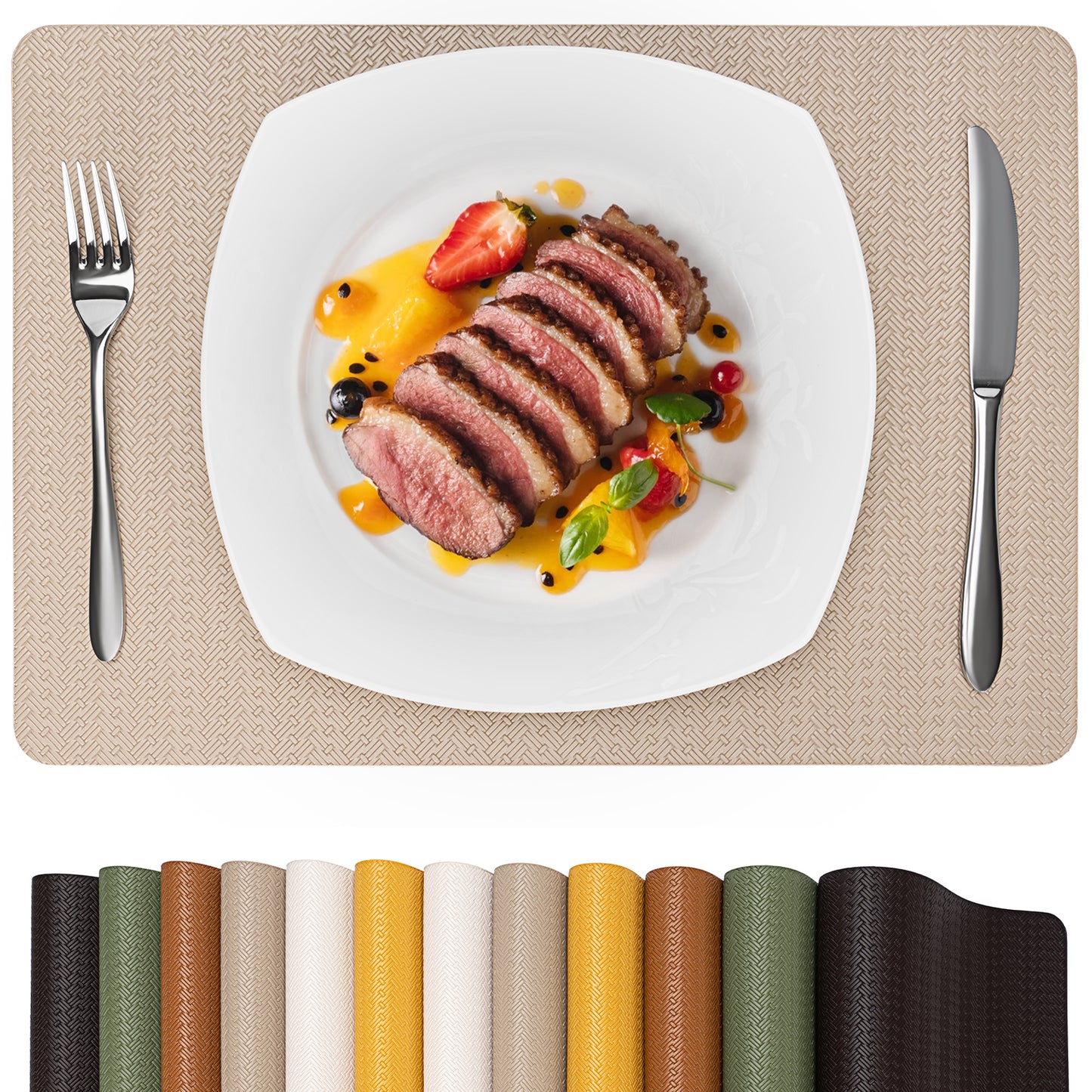 Faux Leather Placemats Set, Woven Waterproof Dining Mats
