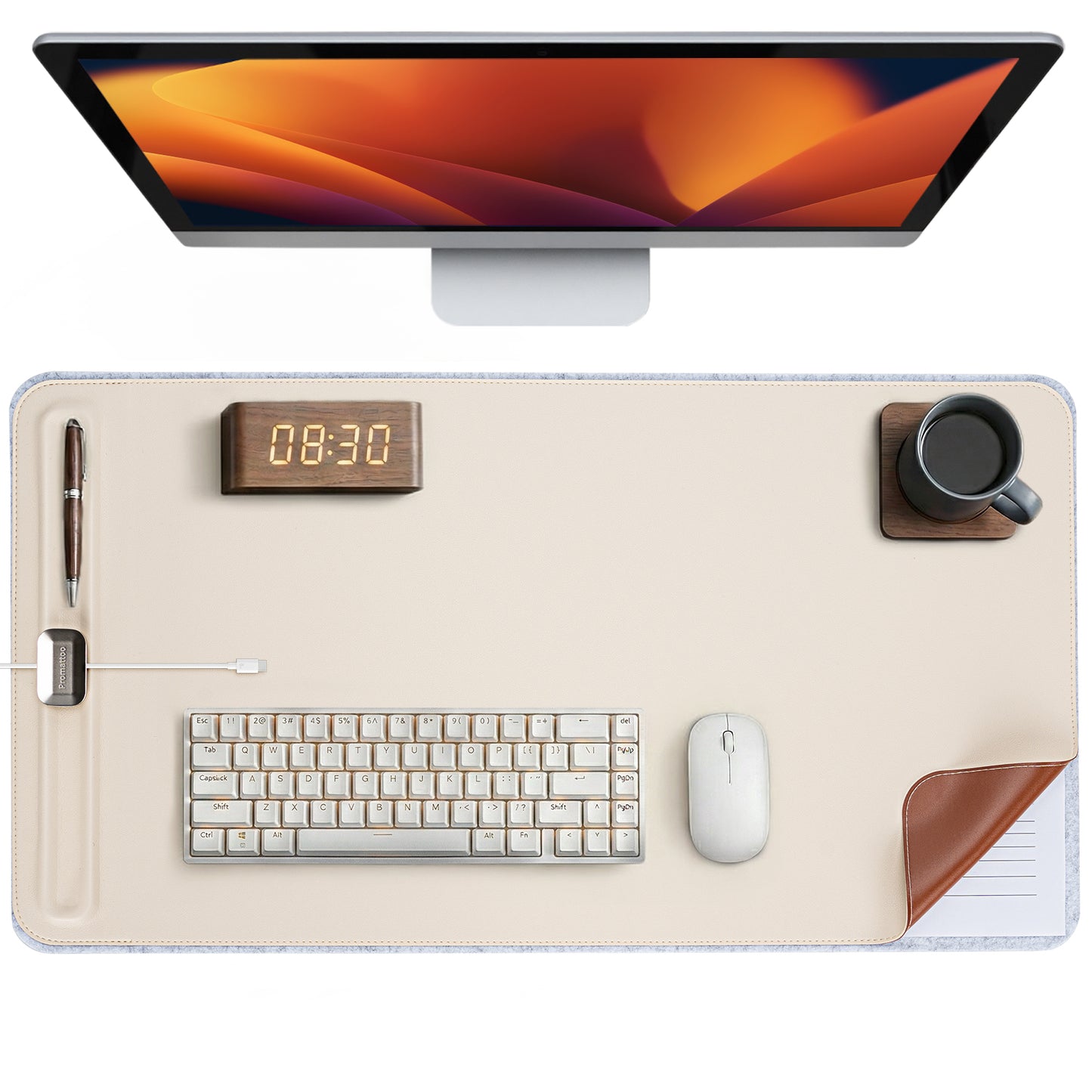 Premium Double-Sided Faux Leather Desk Pad – Non-Slip, Waterproof, with Magnetic Cable Organizer