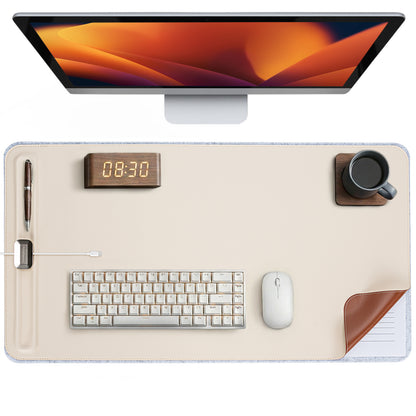 Premium Double-Sided Faux Leather Desk Pad – Non-Slip, Waterproof, with Magnetic Cable Organizer