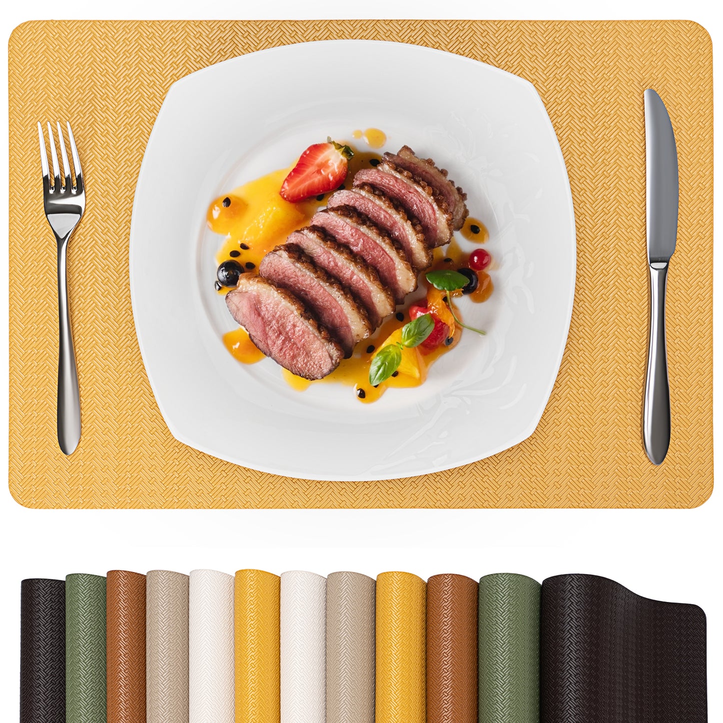 Faux Leather Placemats Set, Woven Waterproof Dining Mats