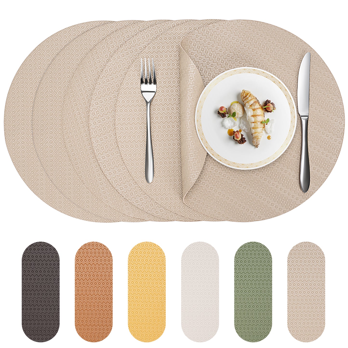 Faux Leather Placemats Set, Woven Waterproof Dining Mats