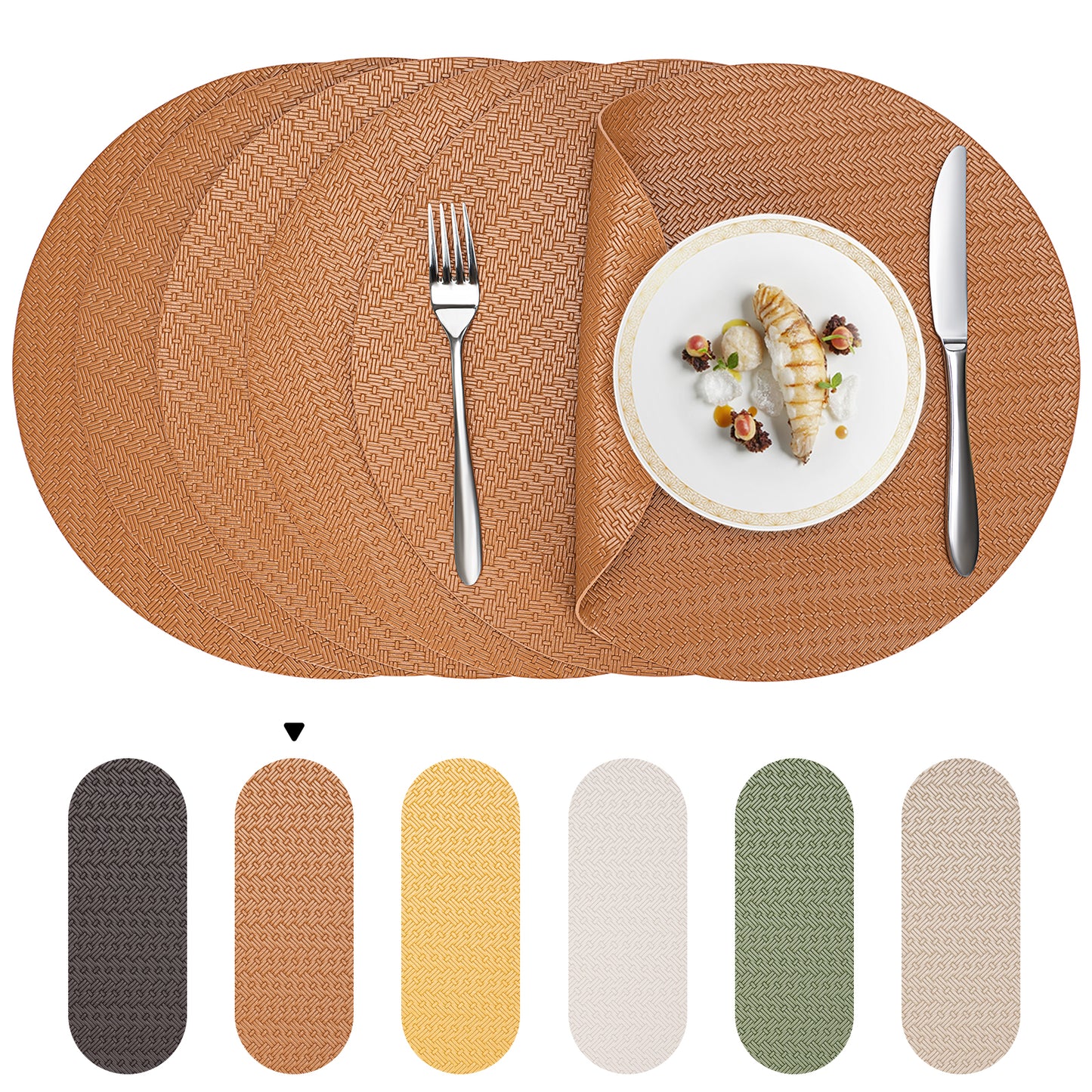 Faux Leather Placemats Set, Woven Waterproof Dining Mats