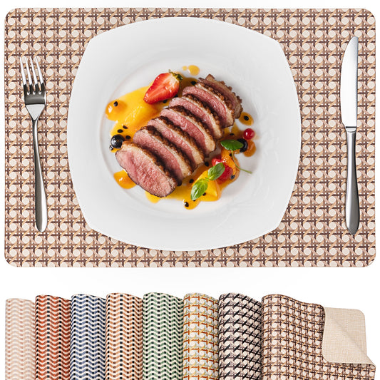 Double-Sided Faux Leather Placemats Set, Embossed Dining Mats