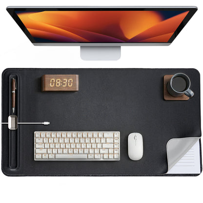 Premium Double-Sided Faux Leather Desk Pad – Non-Slip, Waterproof, with Magnetic Cable Organizer