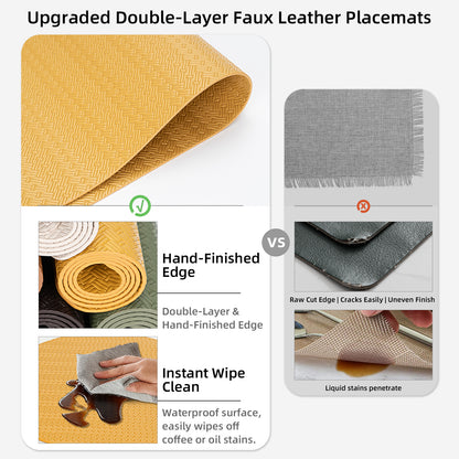 Faux Leather Placemats Set, Woven Waterproof Dining Mats