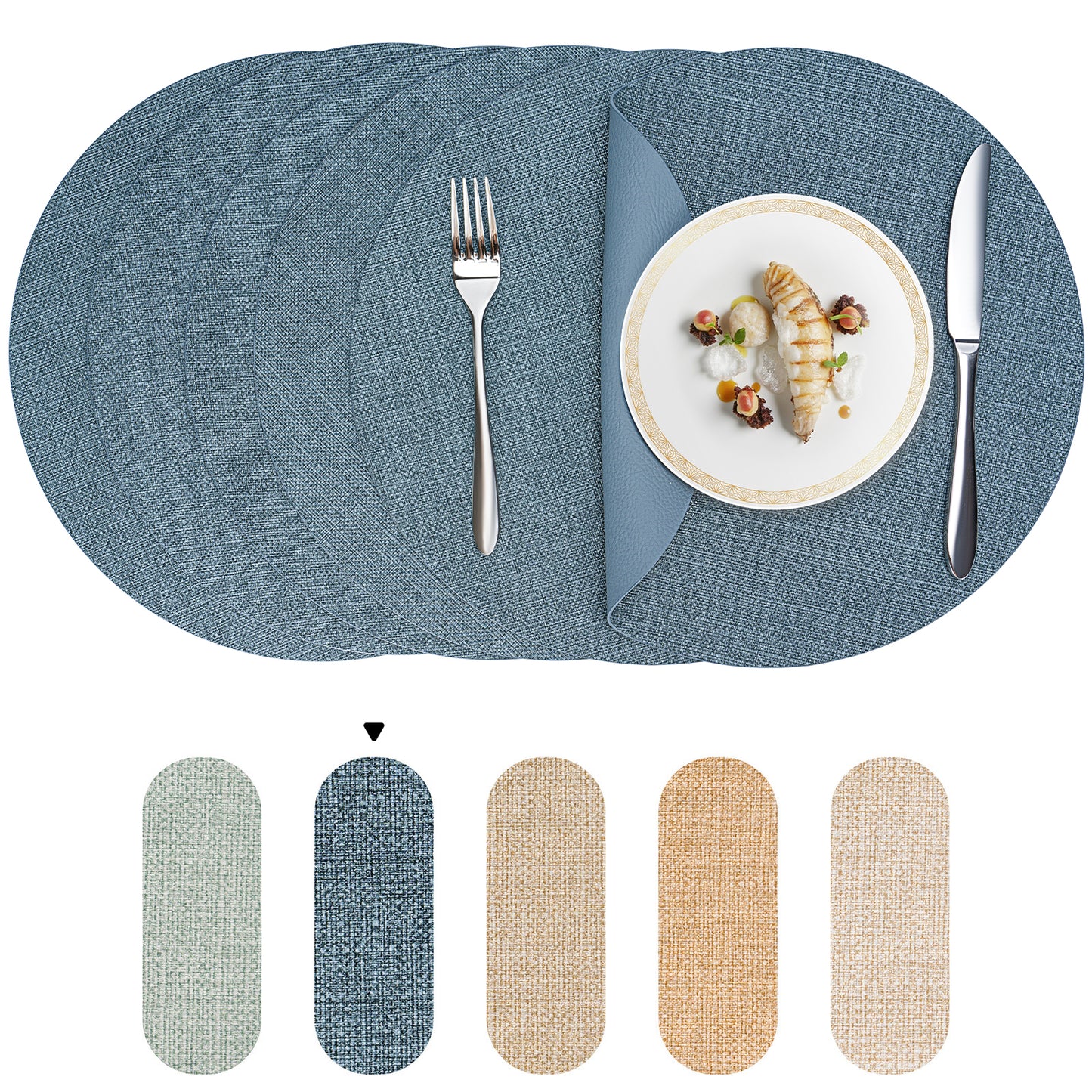 Vegan Leather Placemats Set 2/4/6, Easy-Clean Table Mats
