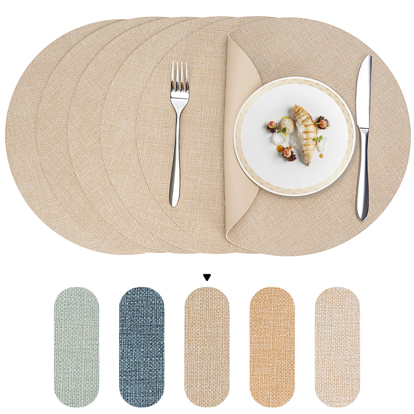 Vegan Leather Placemats Set 2/4/6, Easy-Clean Table Mats