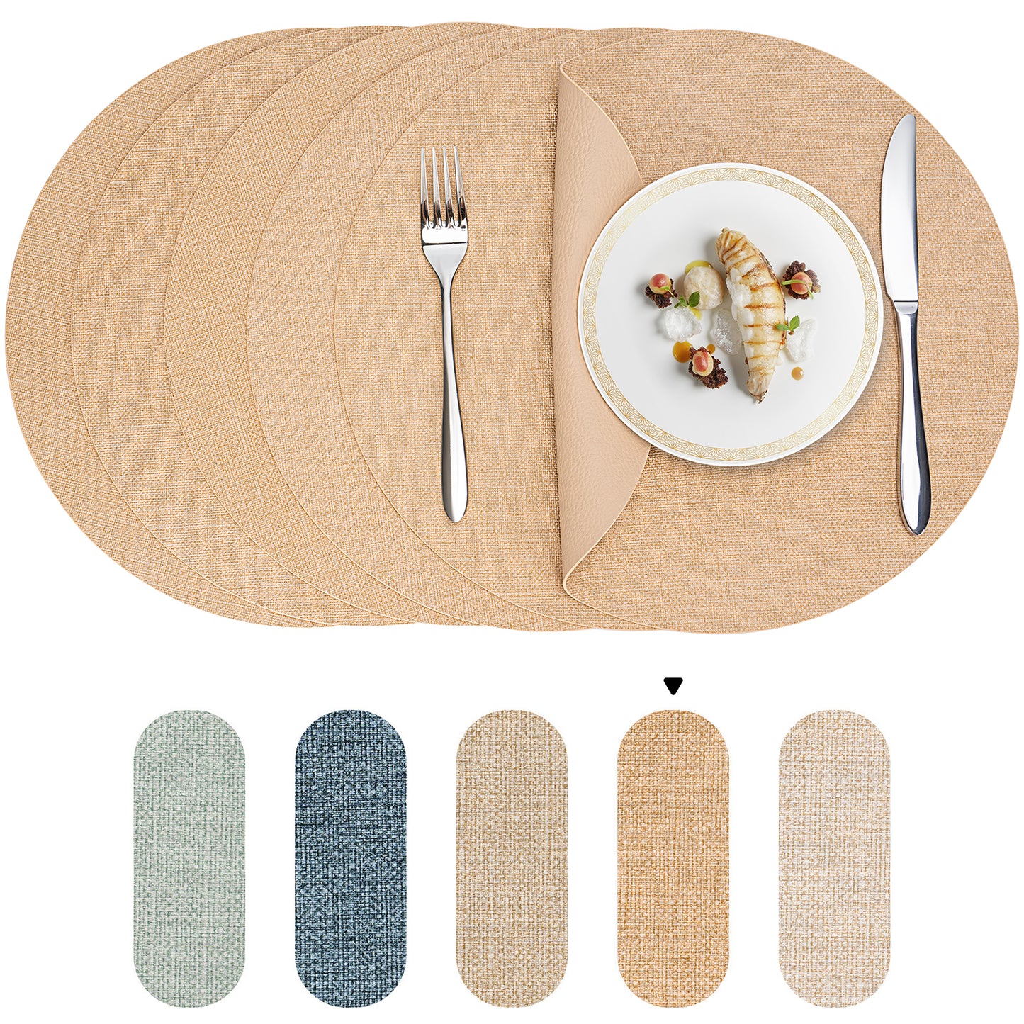Vegan Leather Placemats Set 2/4/6, Easy-Clean Table Mats