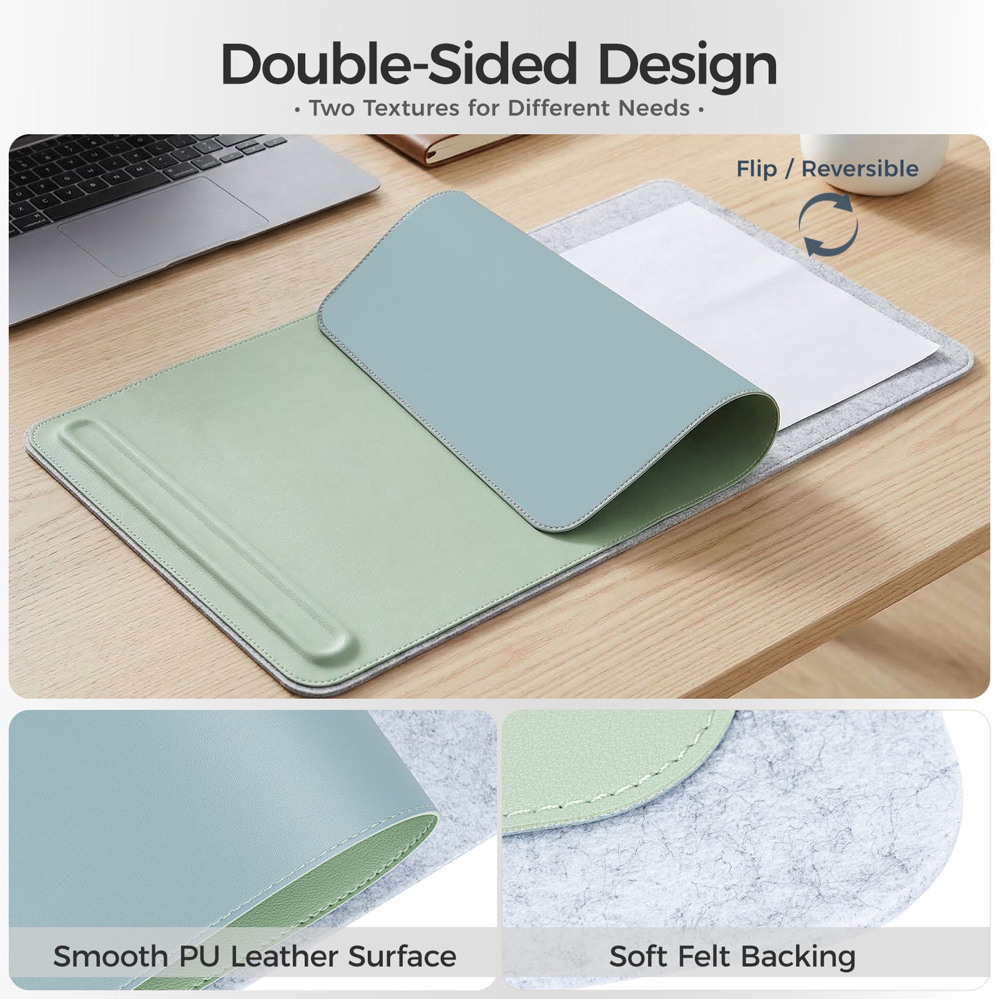 Premium Double-Sided Faux Leather Desk Pad – Non-Slip, Waterproof, with Magnetic Cable Organizer