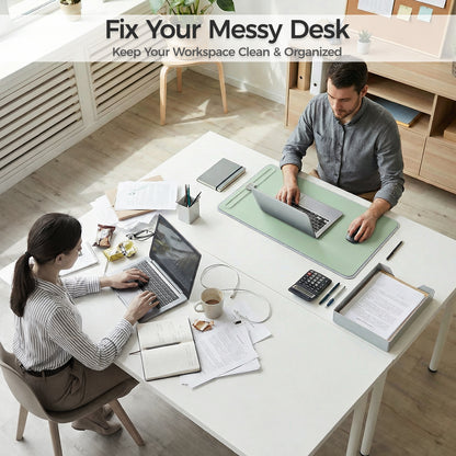 Premium Double-Sided Faux Leather Desk Pad – Non-Slip, Waterproof, with Magnetic Cable Organizer