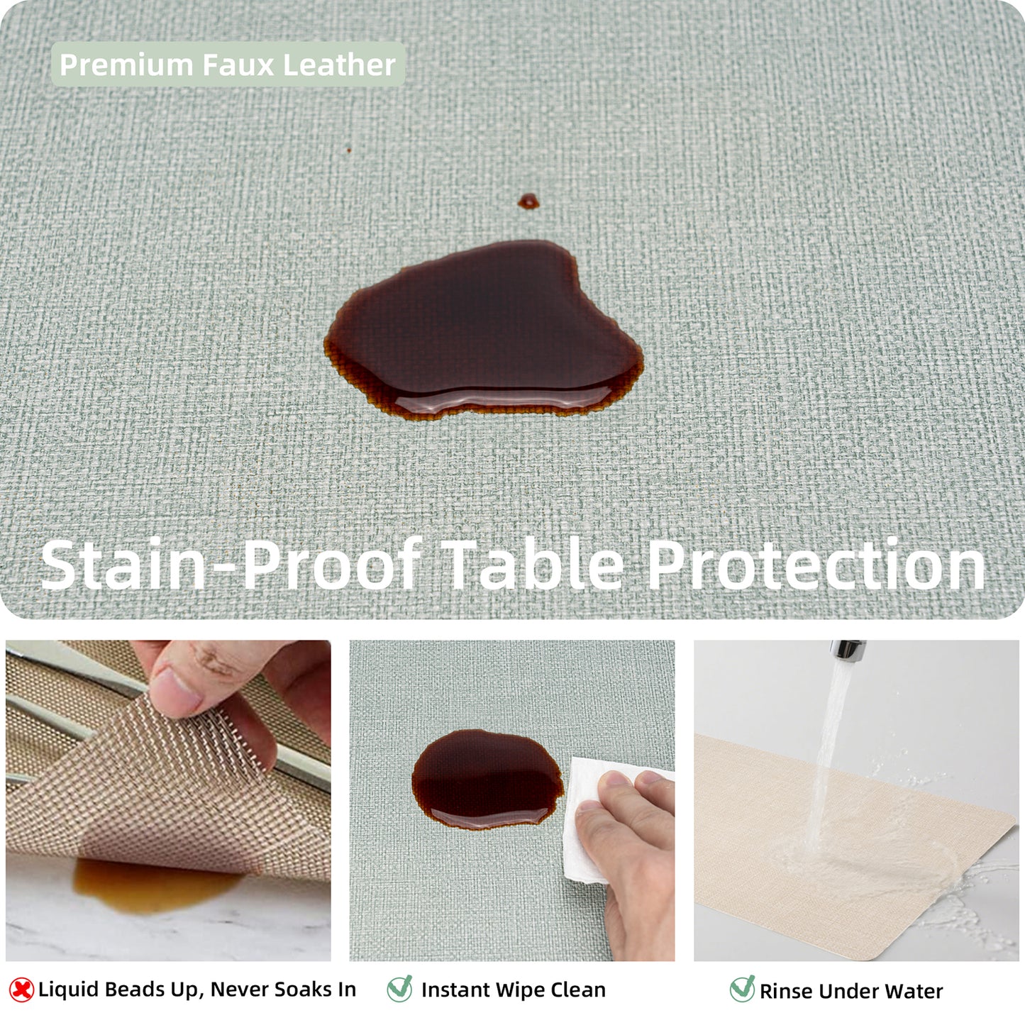 Vegan Leather Placemats Set 2/4/6, Easy-Clean Table Mats