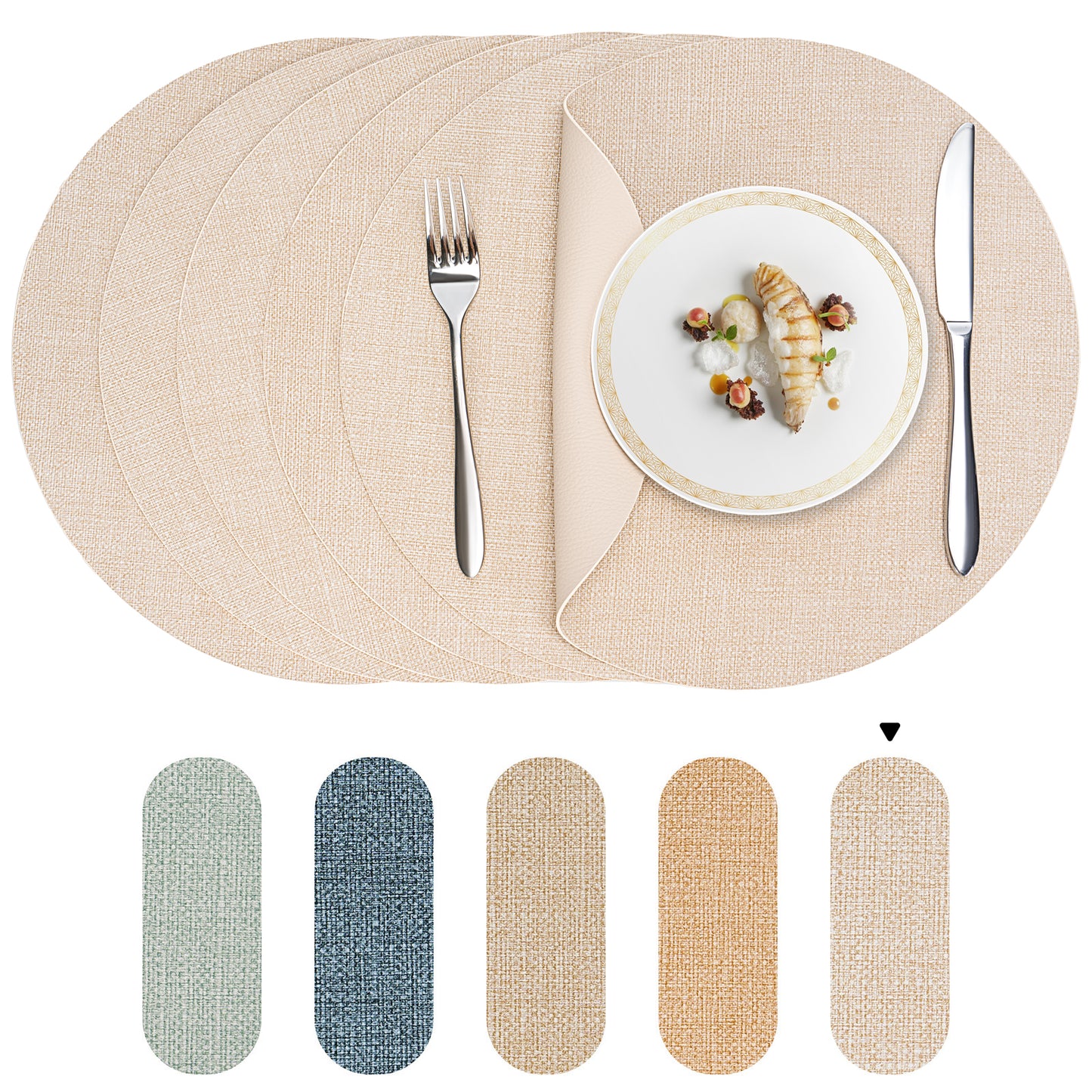 Vegan Leather Placemats Set 2/4/6, Easy-Clean Table Mats