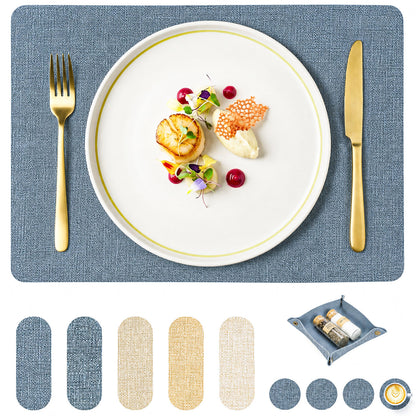 Platzsets aus veganem Leinen-Leder mit Untersetzern und Box