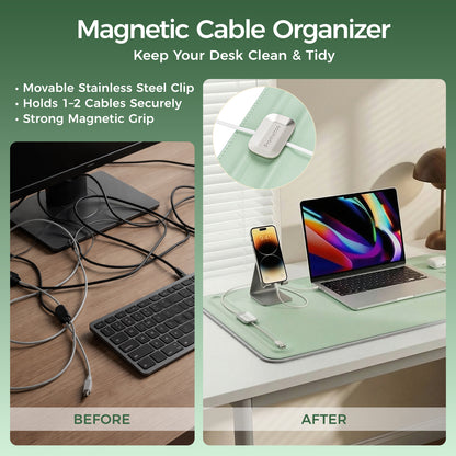 Premium Double-Sided Faux Leather Desk Pad – Non-Slip, Waterproof, with Magnetic Cable Organizer