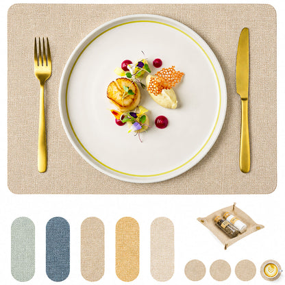 Platzsets aus veganem Leinen-Leder mit Untersetzern und Box