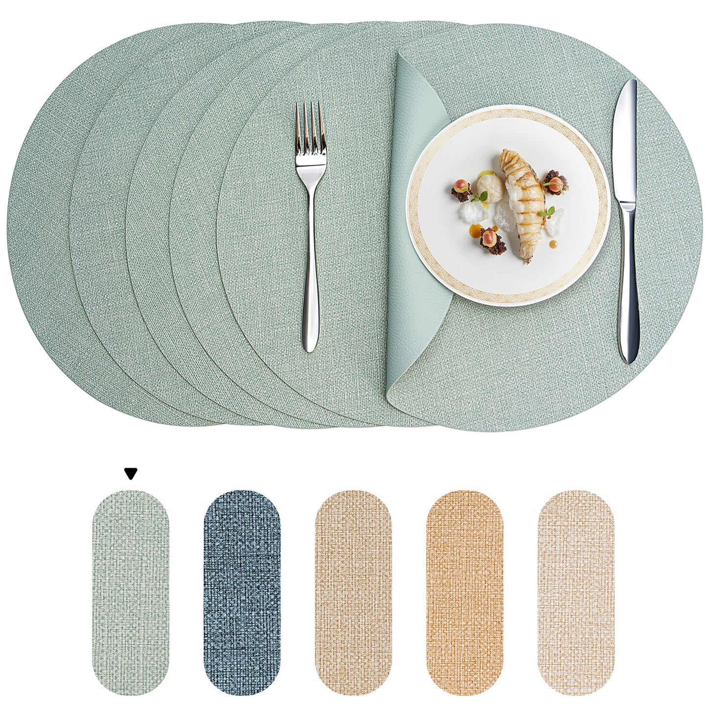Vegan Leather Placemats Set 2/4/6, Easy-Clean Table Mats