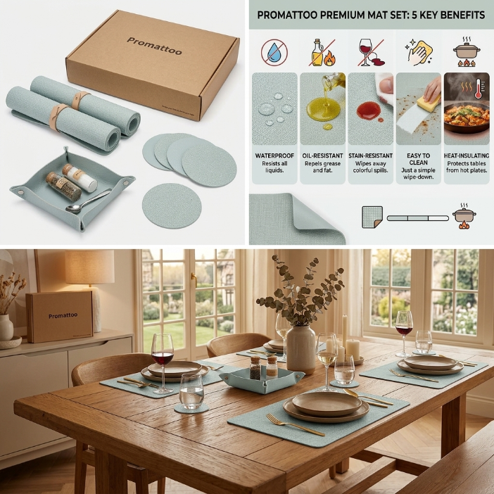 Platzsets aus veganem Leinen-Leder mit Untersetzern und Box