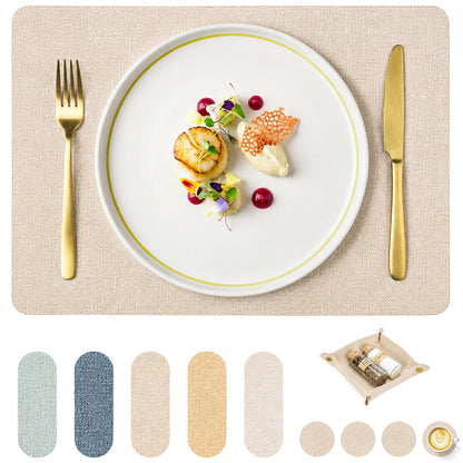 Platzsets aus veganem Leinen-Leder mit Untersetzern und Box