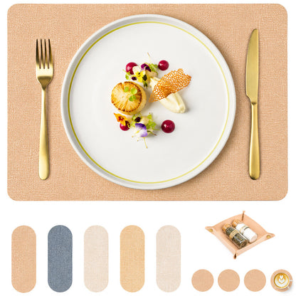 Platzsets aus veganem Leinen-Leder mit Untersetzern und Box