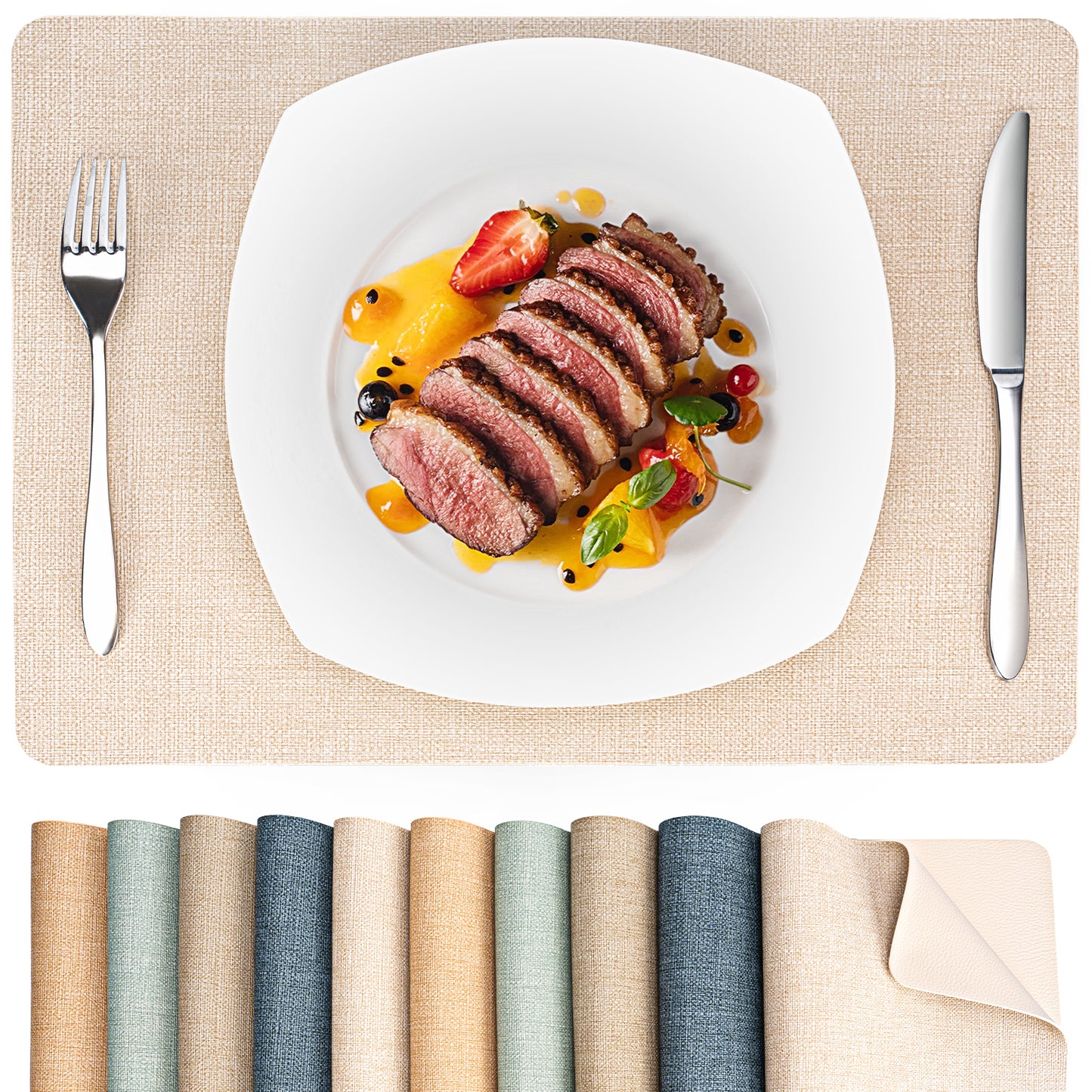 Vegan Leather Placemats Set 2/4/6, Easy-Clean Table Mats