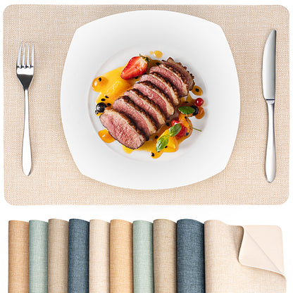 Vegan Leather Placemats Set 2/4/6, Easy-Clean Table Mats