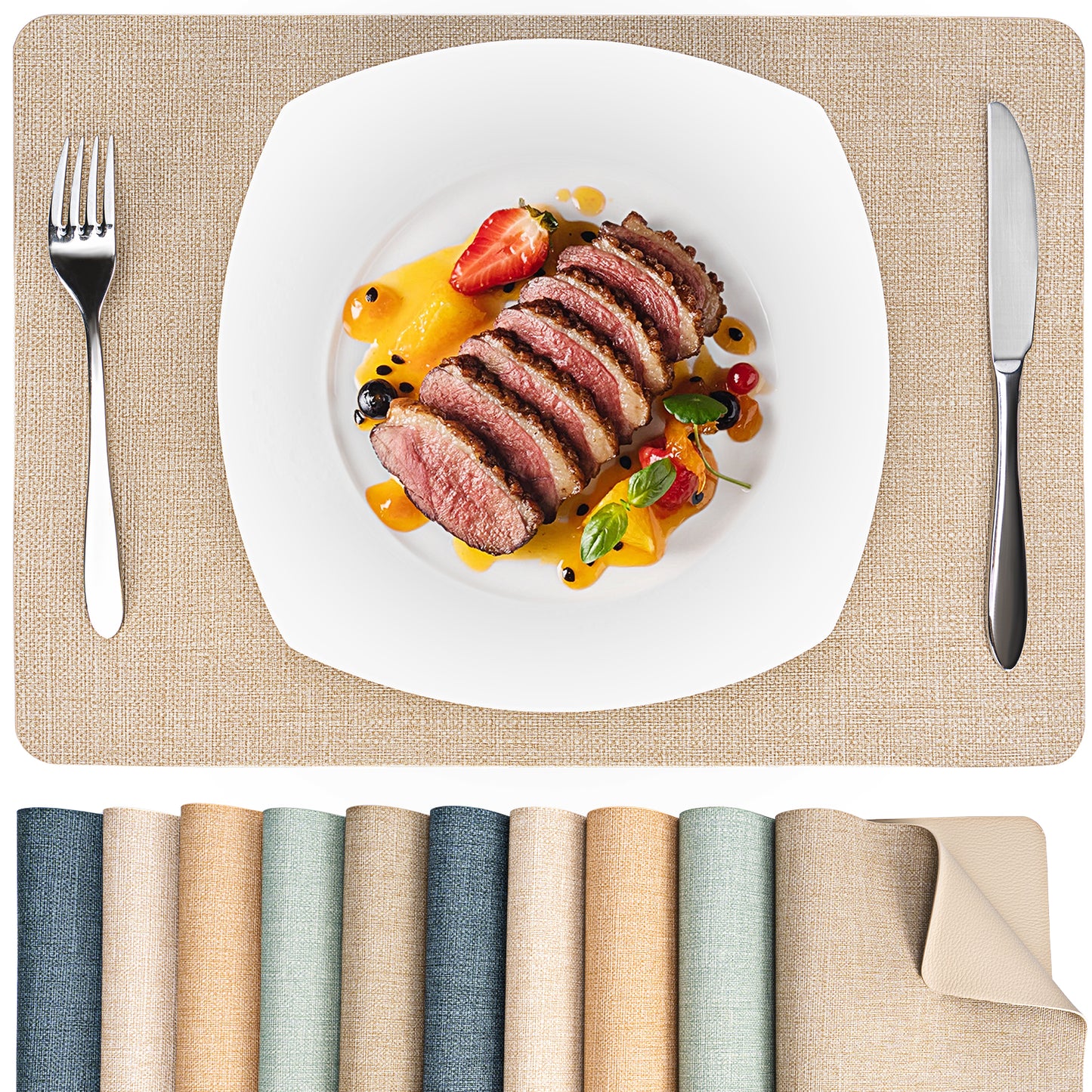 Vegan Leather Placemats Set 2/4/6, Easy-Clean Table Mats