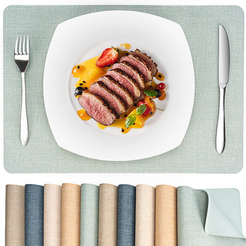 Vegan Leather Placemats Set 2/4/6, Easy-Clean Table Mats