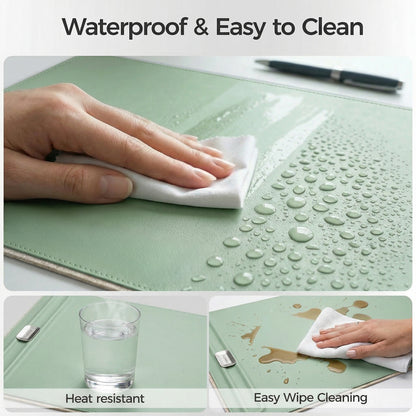 Premium Double-Sided Faux Leather Desk Pad – Non-Slip, Waterproof, with Magnetic Cable Organizer